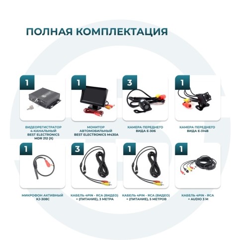Комплект 4 камеры и монитор 4,3" для учебного автомобиля MDR 212 (X) Best Electronics